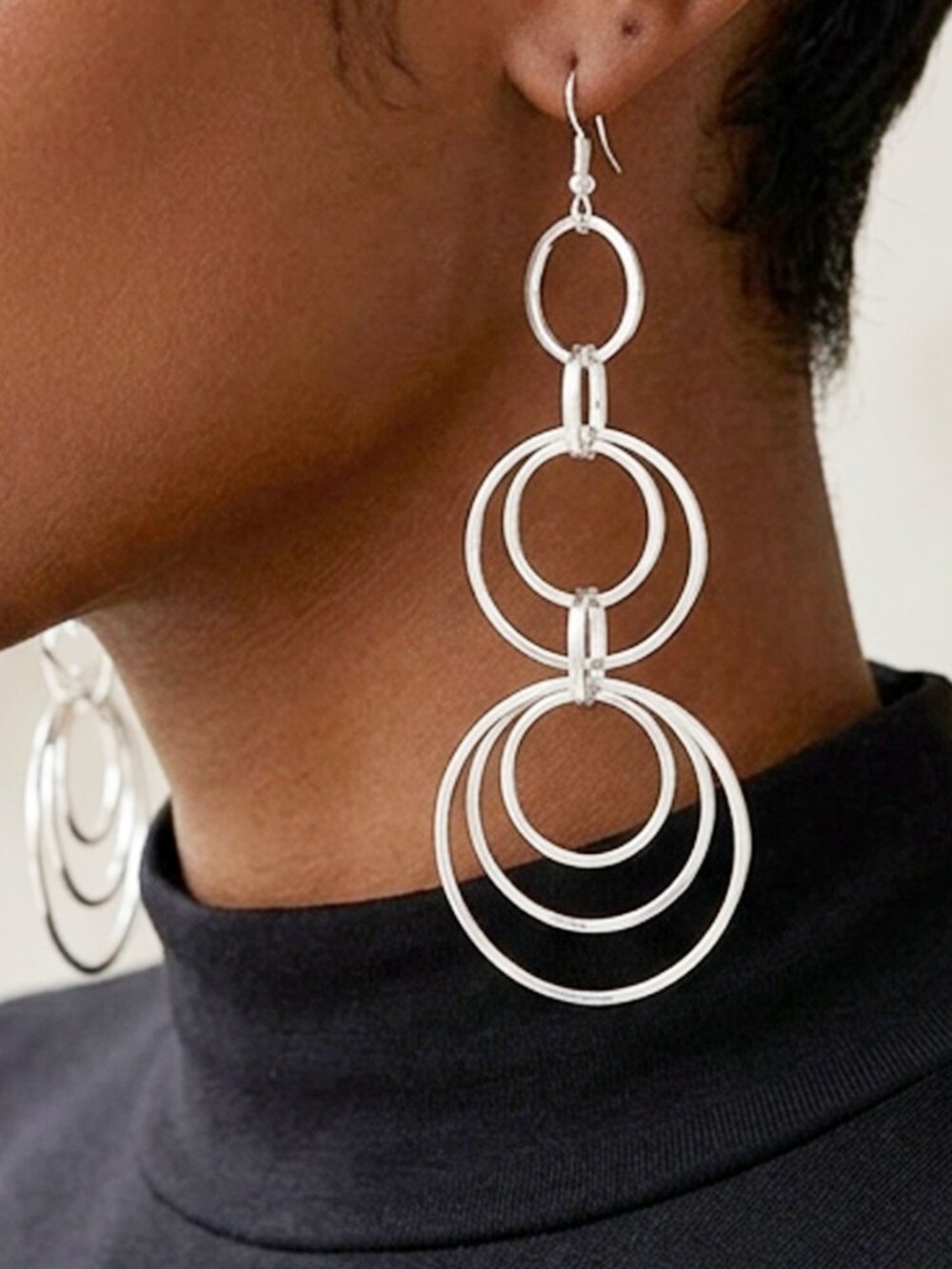 Modern Silver Nested Multi-Circle Drop Statement Earrings